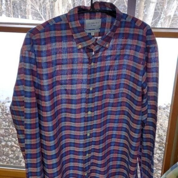 Ledbury Classic Fit Blue/Red Plaid Sz. 17.5 (XL) Long Sleeve Casual Shirt - Picture 2 of 9